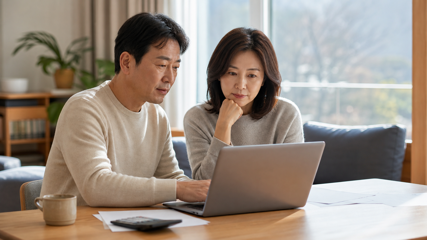 근로장려금 기한후신청을 위해 홈택스를 확인하는 부부