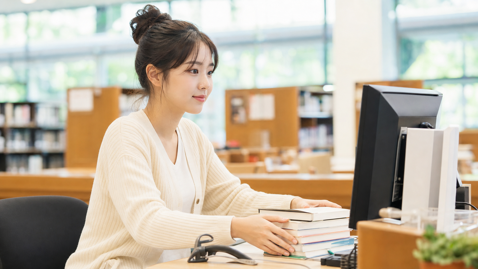 국가근로장학금 근로장학생 도서관 근무 모습