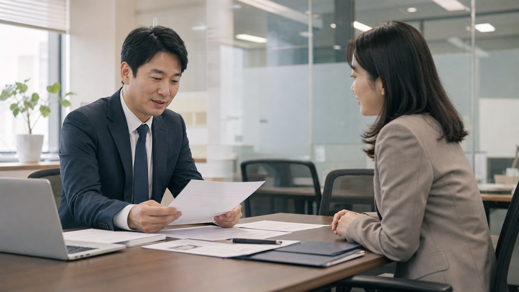 워라밸일자리 장려금 신청을 상담하는 사업주와 직원